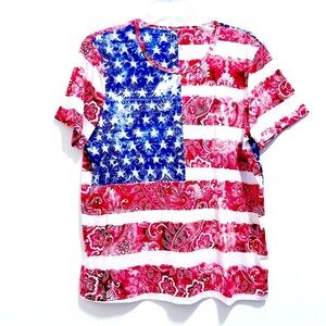 Gloria Vanderbilt Patriotic American Flag USA Tee Red White Blue Stars & Stripes